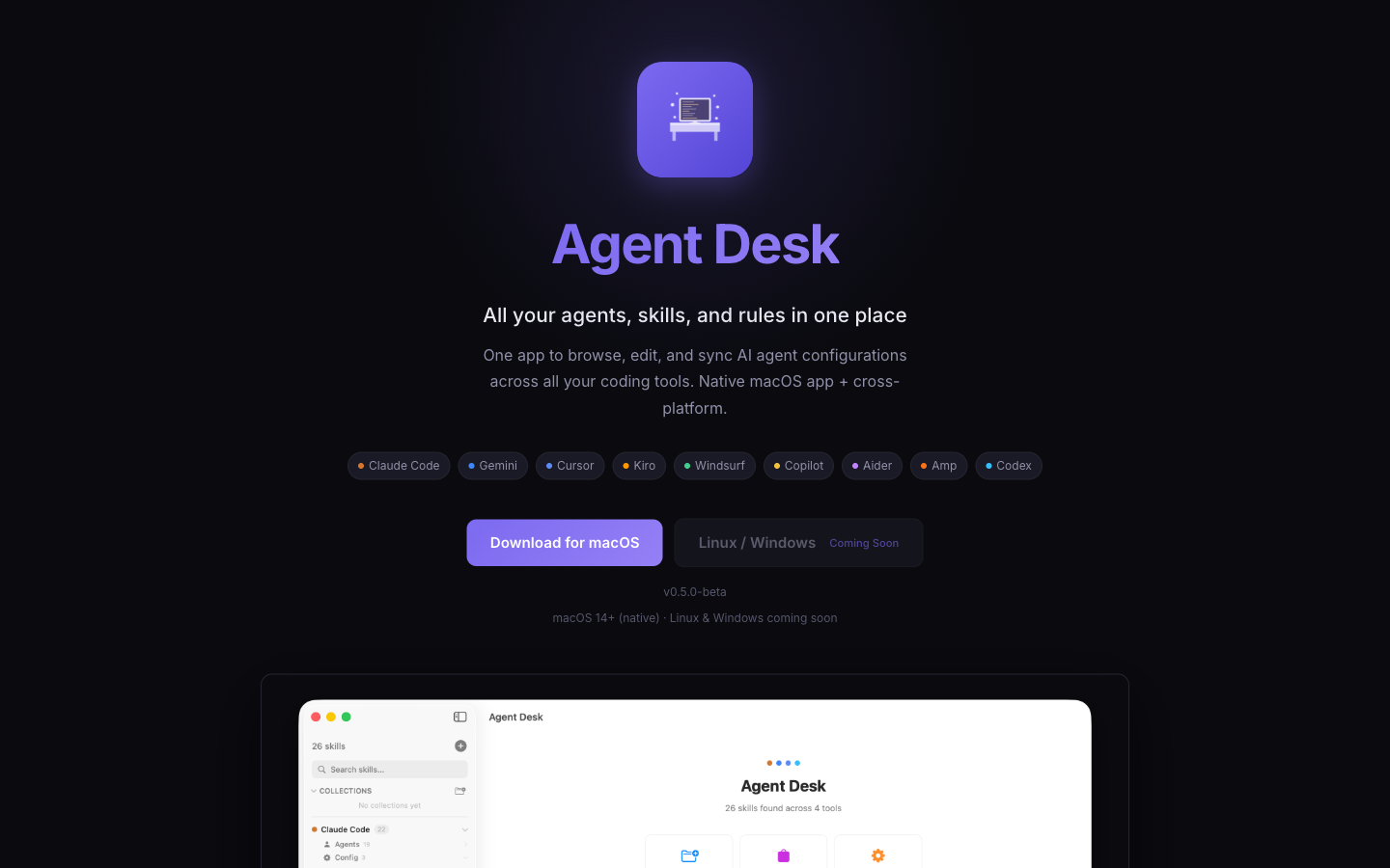 Agent Desk landing page