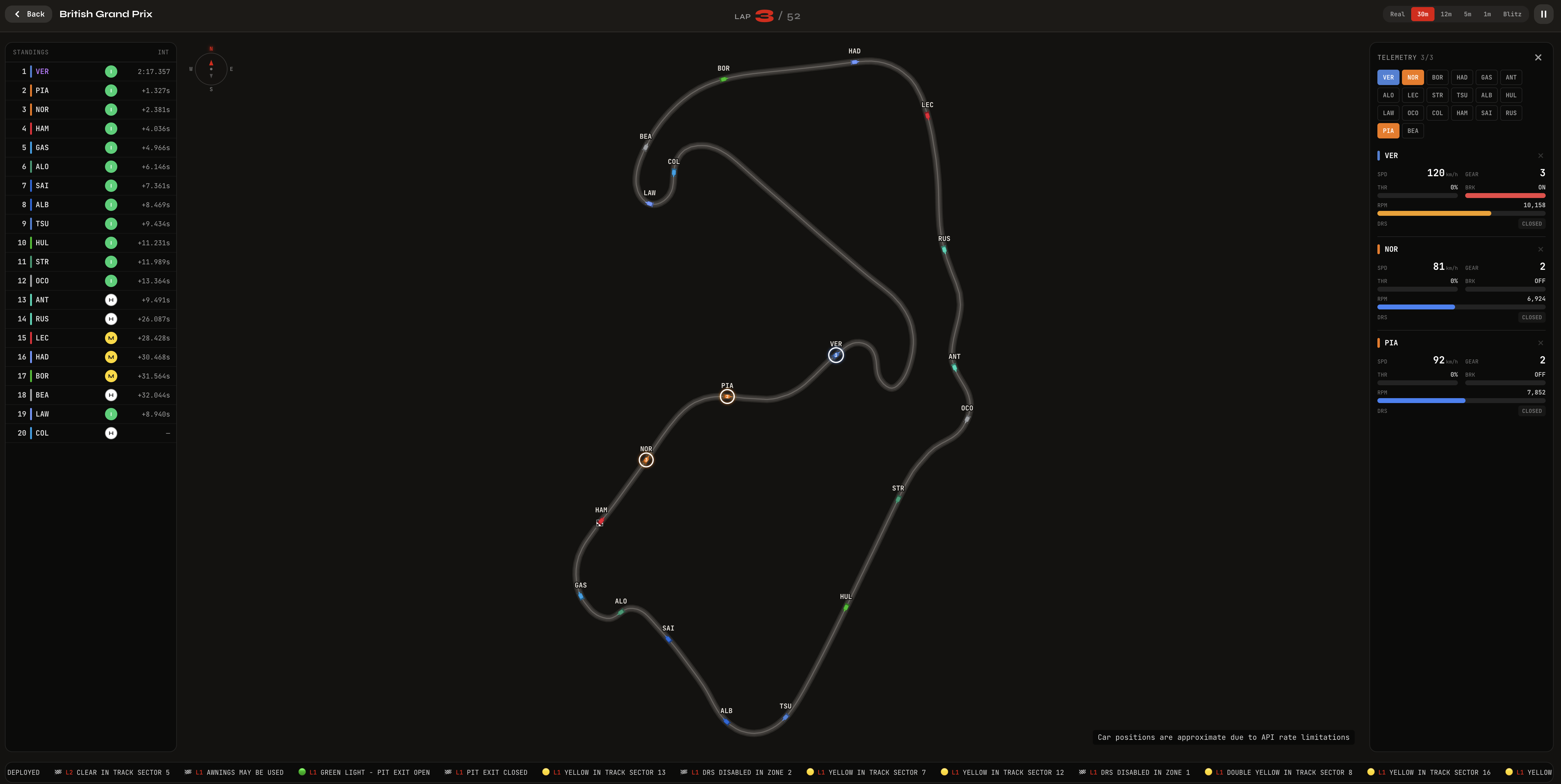Race Telemetry live race map with standings and telemetry